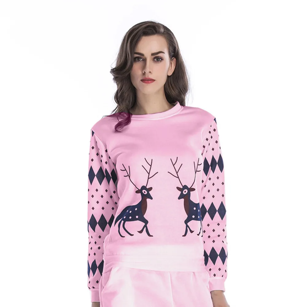 

Autumn Women Printed Christmas Deer Round Neck Loose Blouse Casual Tops Sweatshot female tracksuit Moletom feminino Sudadera top