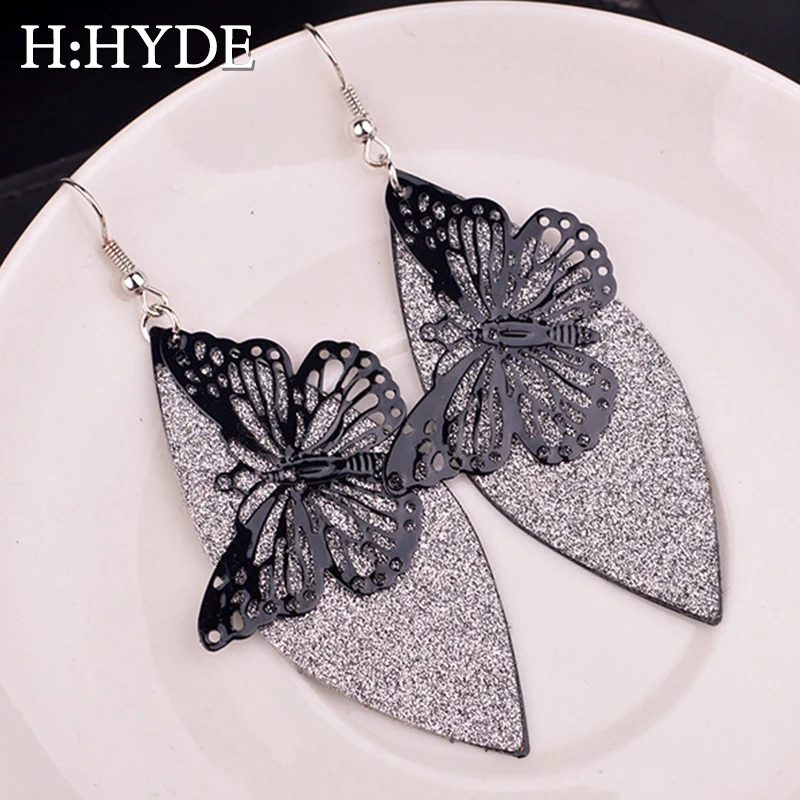 

H:HYDE Butterfly Dangle Earrings Hollow Water Drop Exaggerated Drop Earrings For Women Vintage Wedding Earings pendientes mujer
