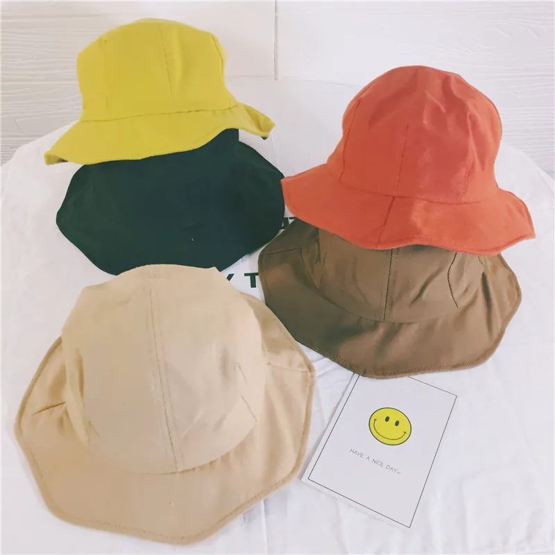 

Summer Girls Sun Hat Cotton Baby Hat Kids Child Sun Cap Infant Baby Bucket Hats Solid Color Toddler Boys Girls Brim Beach Cap