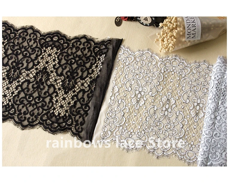 

3m /lot 35 cm wide black white High-grade Eyelashes lace trim flower french lace fabric handmade diy accessories Wedding clothes