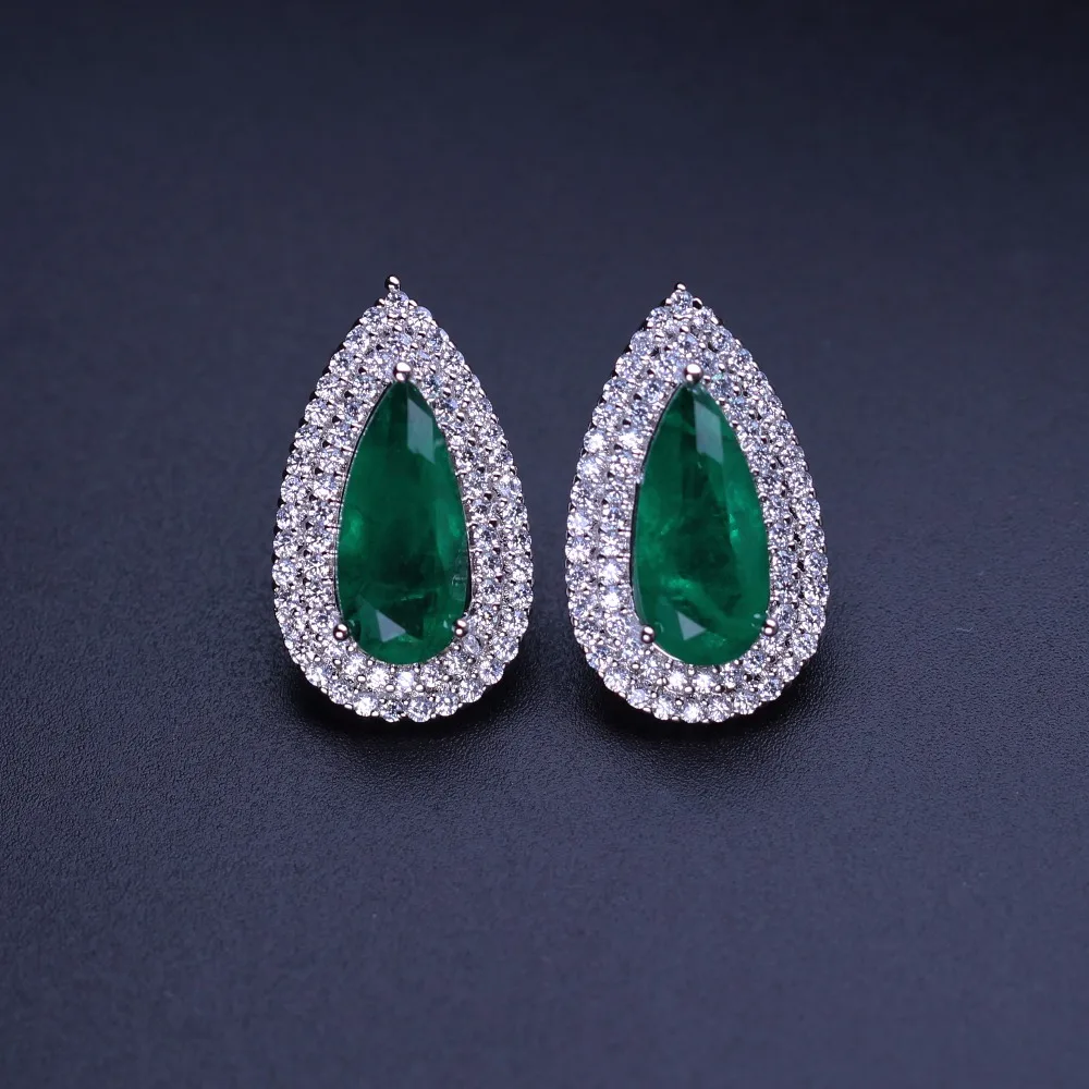 Green stud earring Fusion stone stud earring water drop Cubic Zirconia