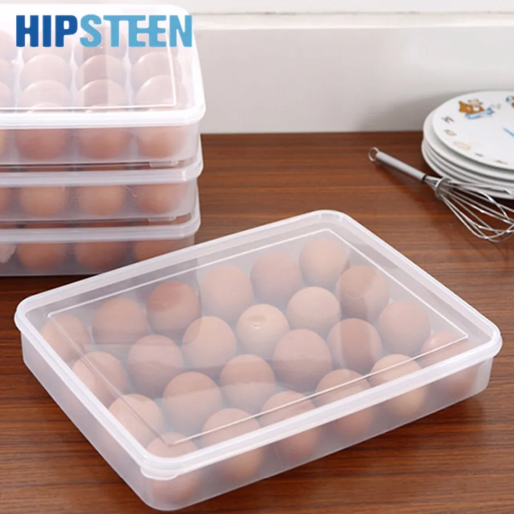 HIPSTEEN 24 Grids Egg Tray Transparent Plastic Freezer Storage Box Eggs