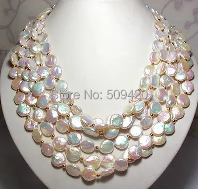 

Free Shipping >> Luster White Rainbow Coin Freshwater Pearl Necklace 100