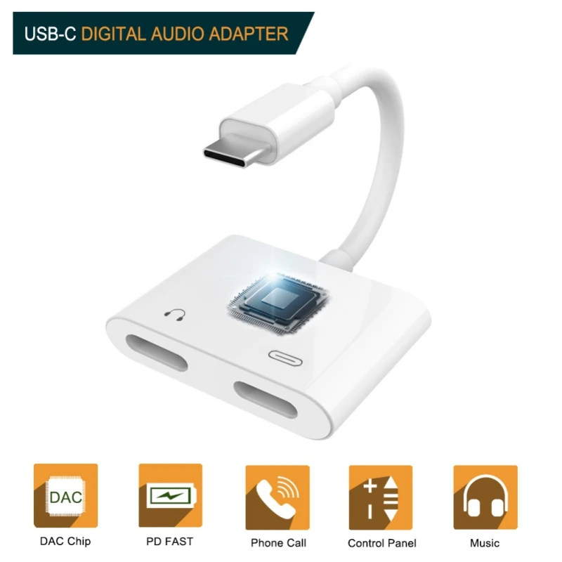 

2 in 1 Dual Type-C Jack Adapter PD Fast Charging Charger USB Type C Plug Headphone Earphone Aux Audio Cable Splitter Converter