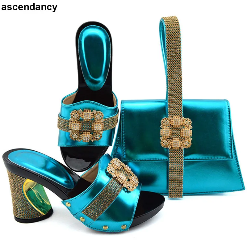

New Italian Ladies Shoes and Bags To Match Set Decorated with Rhinestone Luxury Shoes Women Designers Plus Size Shoes Women Heel