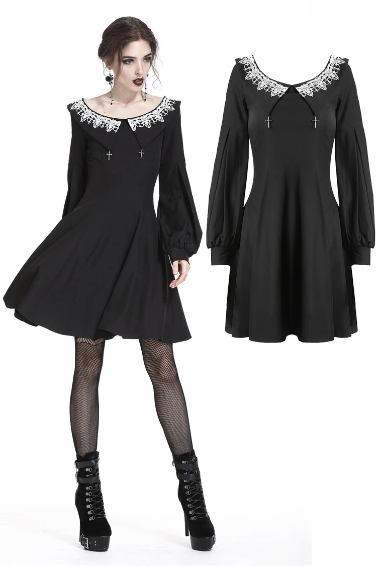 Darkinlove Women's A line Gothic Dress Fashion Black Long Sleeve Spring ...