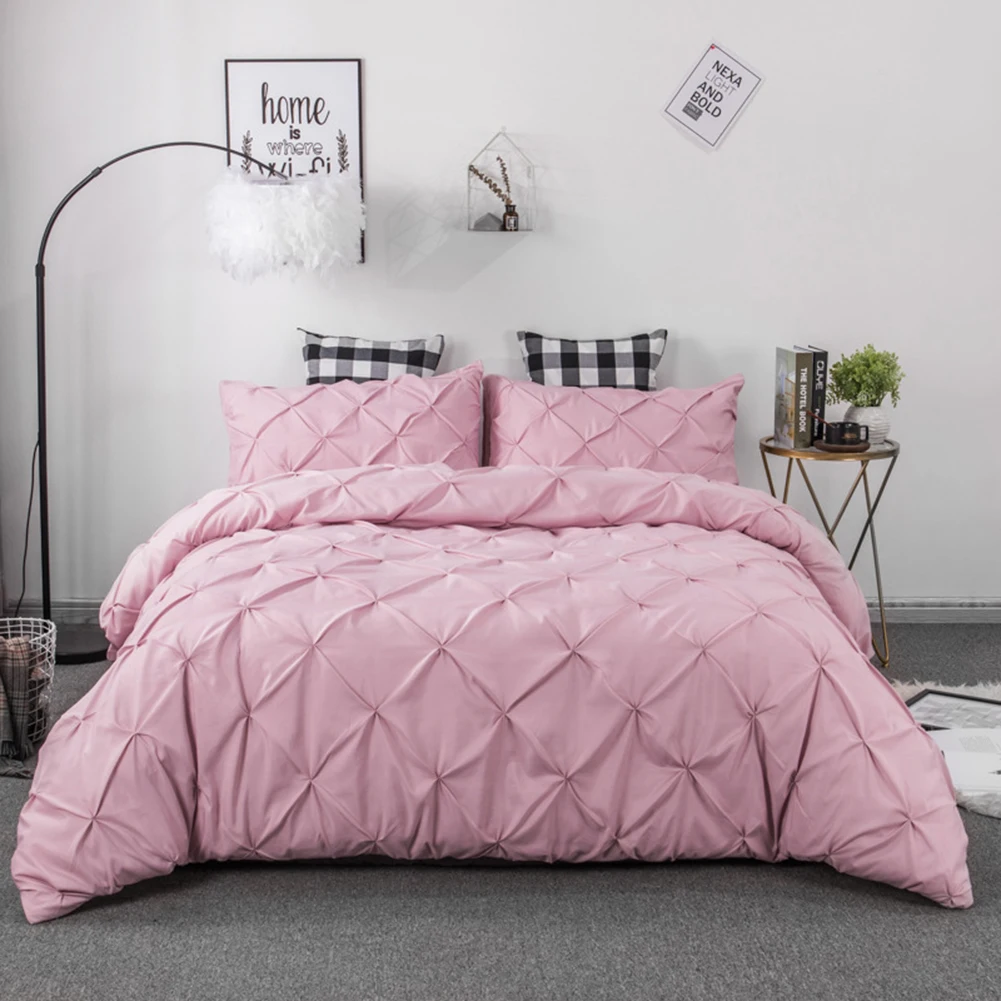 Мягкий сплошной цвет зажим для складок пододеяльник наволочка постельное белье Комплект постельного белья - Цвет: Розовый