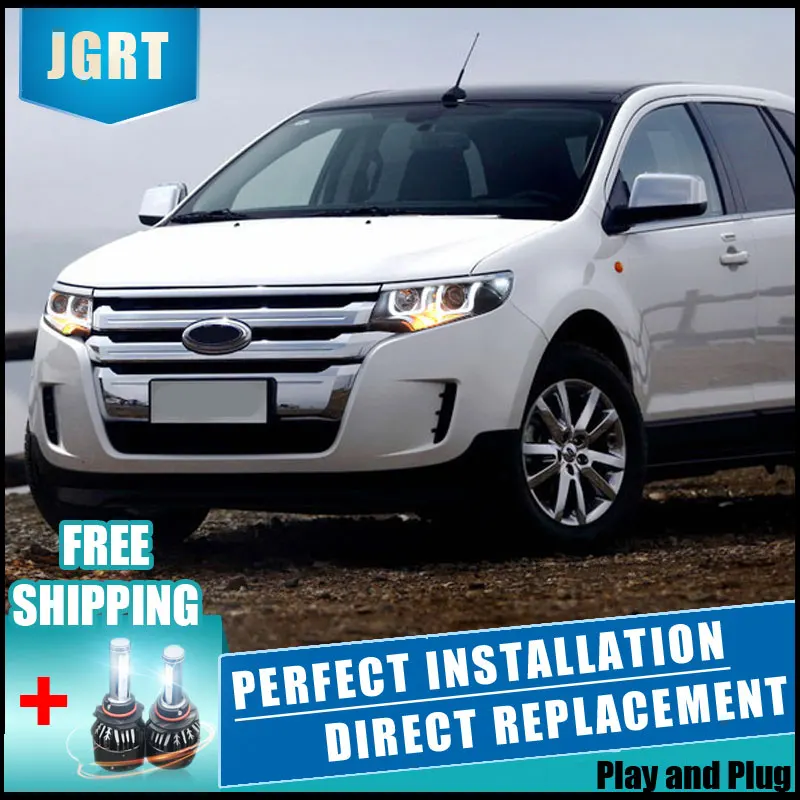 Skup 2 sztuk LED reflektory dla Ford Edge 2013 2014 samochodów Led światła podwójne soczewki ksenonowe akcesoria samochodowe do jazdy dziennej światła przeciwmgielne