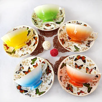 

Hot Bone china coffee cup European style cups ceramic dish English afternoon tea set 240ML Fashion office red cup