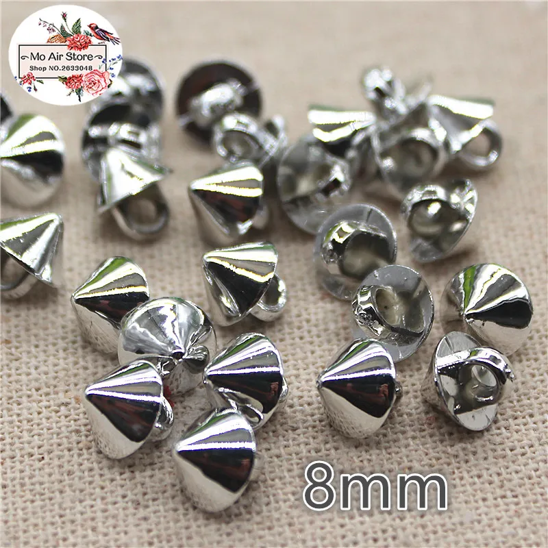 8mm 50pcs Fashion silver rivet plastic shank button for shirt,sewing