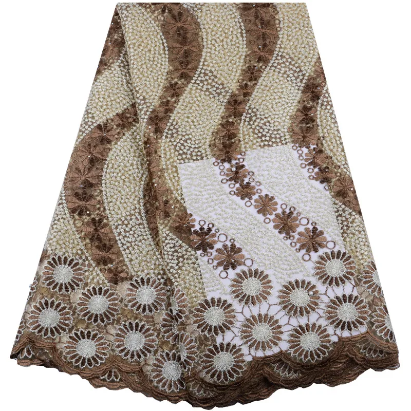 

french Beaded lace fabric 2019 high quality African tulle lace fabrics for wedding dress Nigerian lace fabrics 5 yards A1476