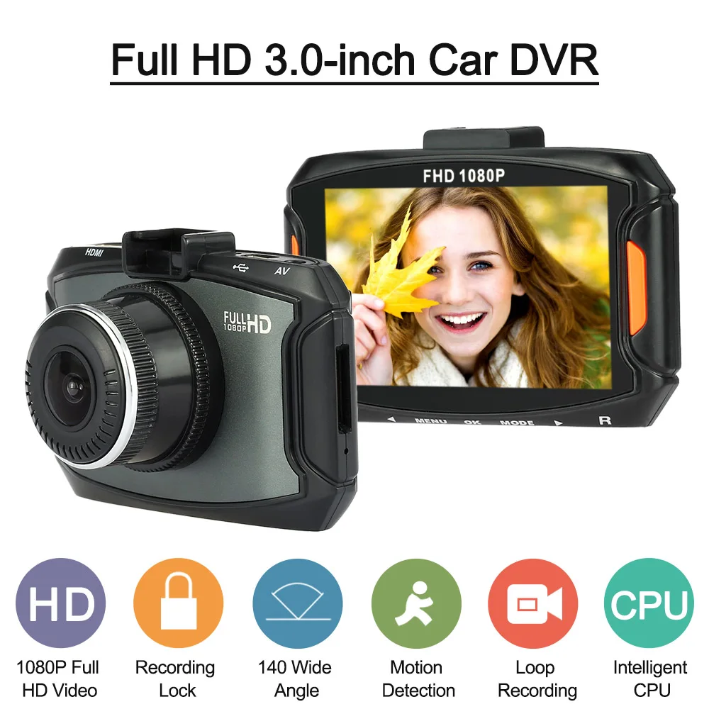 

Car Camera Built In Recorder G-sensor Full HD 1080P HDMI 3.0" LCD 140 Degree G90 Cyclic Recording DVRs DashCam 32G