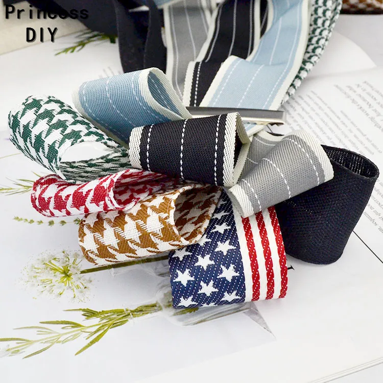 

3M Gift Flower Pack Wrap Material Korea 3.8cm Houndstooth Ribbon Navy Stripe Satin Polyester Tape DIY HairBow Wedding Decoration