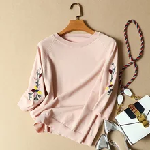 Весна лето дизайн Женская О-образным вырезом свободная футболка с вышивкой модная Цветочная футболка Топы тройники верхняя одежда