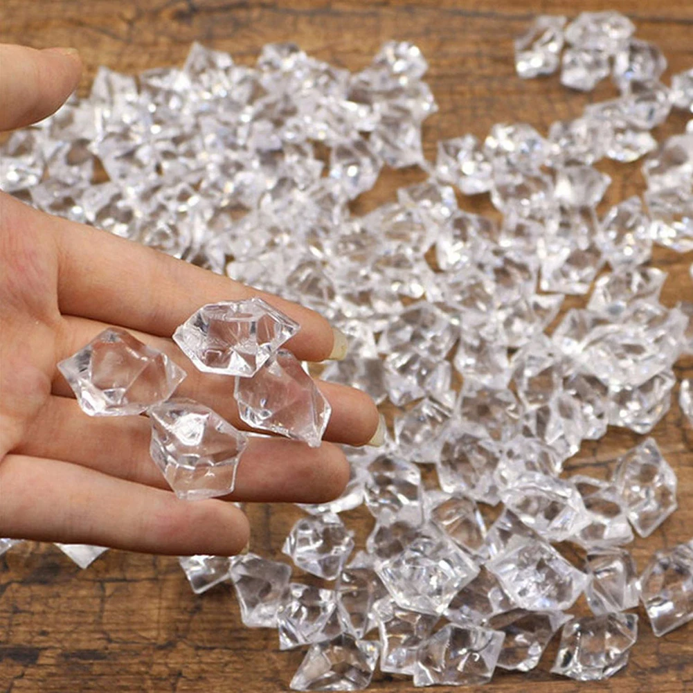 

100pcs Artificial Ice Cubes Crushed Transparent Fake Ice Square Shape Acrylic For Photography Props Home Kitchen Decoration