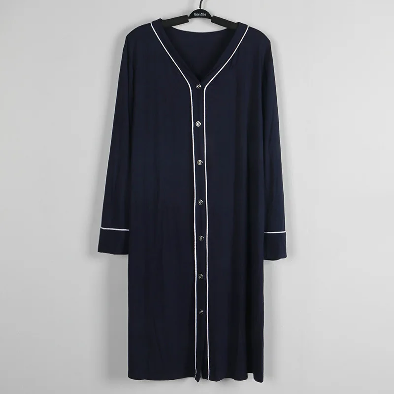 Женская ночная рубашка большого размера Модальная хлопковая мягкая одежда для сна с v-образным вырезом свободная плюс размер 4XL 5XL 6XL летняя одежда для сна домашняя одежда - Цвет: Dark Blue Dress