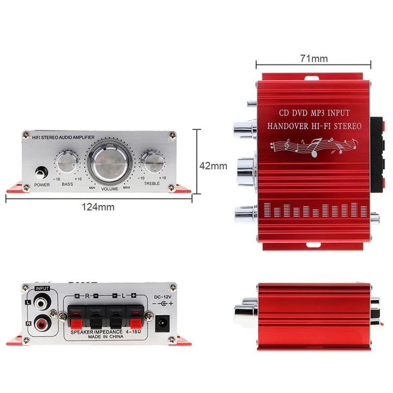 Kentiger HY2001 автомобильный усилитель 12V Мини HiFi 2CH цифровой стерео Выход Мощность усилитель 3,5 мм аудио сабвуфер музыкальный плеер для ПК