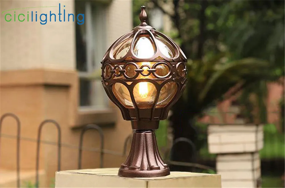 Винтажный Европейский стиль Глобус большой уличный столб лампа под старину, литая, из алюминия наружное освещение для стены во дворе