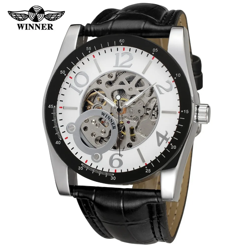 Winner Men's Watches New Style Fashion Round Charming Genuine Leather
