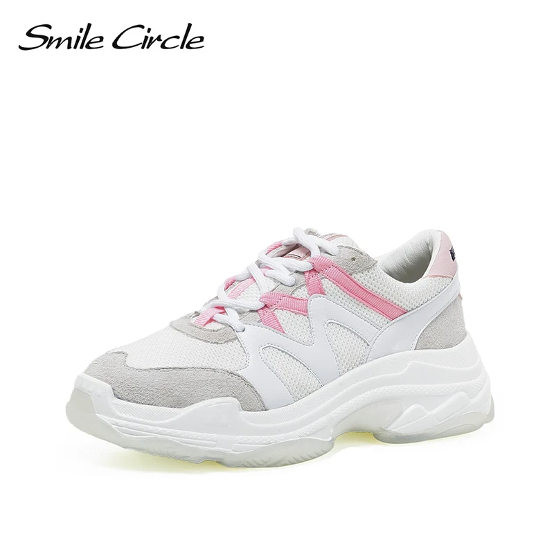 

Smile Circle Women Chunky Sneakers Lace-up breathable Mesh casual shoes 2018 Autumn Thick bottom Shoes For women Sneakers