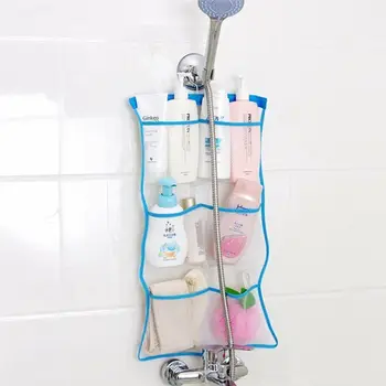 

Home Storage Bag 61x35cm 6 Pocket Home Bathroom Blue Mesh Bag Shower Bath Hanging Organizer Caddy Storage Bag
