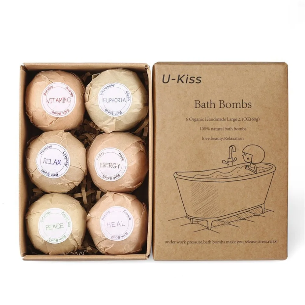 

6 pcs Organic Bath Bombs Bubble Bath Salts Homemade Stress Relief Lavender Lemon Peppermint Chamomile Milk Jasmine Flavors