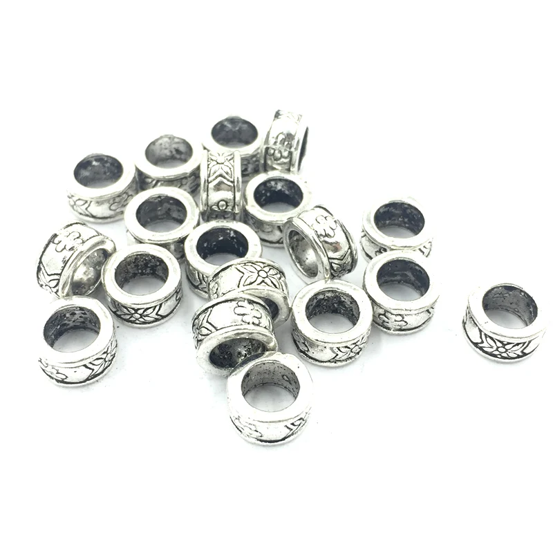 

50Pcs Antique Silver Tone Spacer Beads Engraved Flowers Round Metal Craft Jewelry Accessories DIY Finding Charms 8mm