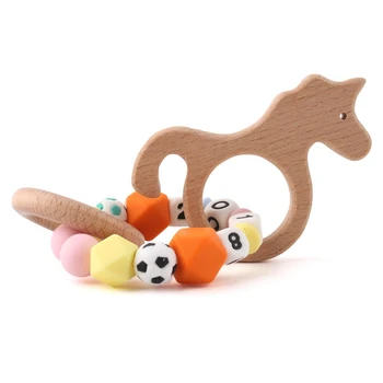 

Bite Bites 1PC Natura Wooden Unicorn Pendant Bracelet For Infant Rodent Silicone Beads BPA Free Shower Gift Baby Teether