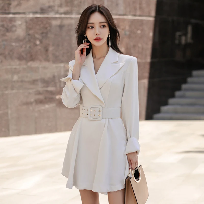 

Fashion women comfortable outdoor warm mini a-line dress new arrival OL elegant slim simple temperament white formal lady dress