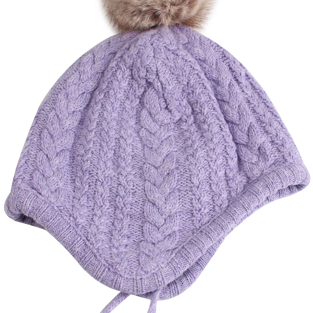 Twist Newborn Baby Hat Velvet Ear Protection Toddler Hat Cotton Warm Winter Beanie For Baby Girls Lace Up Infant Hat With Ball  (11)