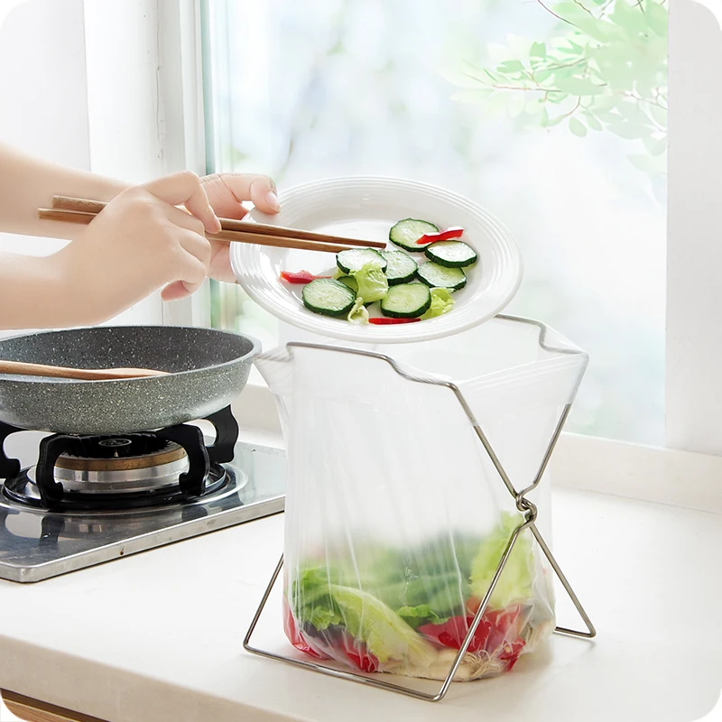 

Stainless Steel Garbage Bag Hang Shelf Kitchen Organizer Foldable Rag Rack
