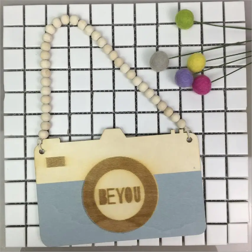 

Nordic style Wood Macaron BE YOU camera pendant with beads hanging kids clothing shop decoration Photography props Wall decor