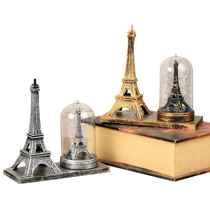 

European Style Vintage Eiffel Tower Light Ornament Retro Plastic Home Decoration Crafts Creative Birthday Craft Gift For Friends
