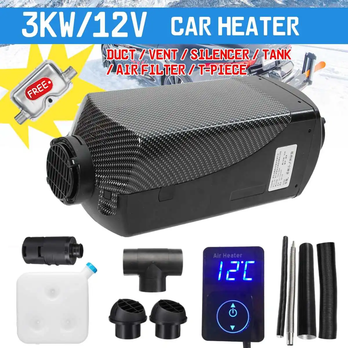 

12V 3000W Air diesels Fuel Heater Single Hole 3KW For Boats Bus Car Heater With Wire Digital Knob Switch and Silencer For free