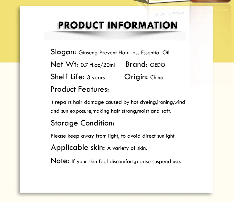 Oedo 0,7 мл/20 мл женьшеня от выпадения волос продукта роста волос эфирное масло для ремонта уход для поврежденных волос обработки TSLM1