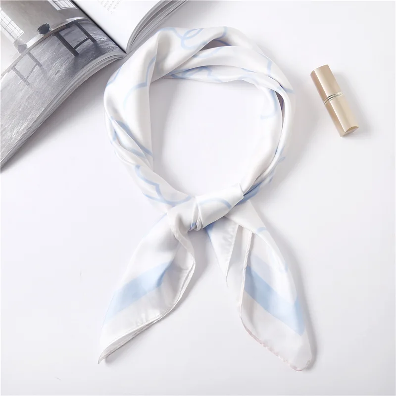 Летний квадратный шелковый атласный шарф для женщин, обтягивающий Ретро головной убор, маленькая винтажная повязка для волос, подарок для девочки с рисунком любви - Цвет: white blue