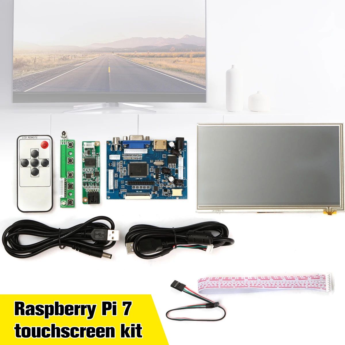 

New 1Set Raspberry Pi 7 inch Raspberry Pi LCD Touch Screen Display HDMI HD 1024x600 Touch LCD Driver Board with USB Cable Line