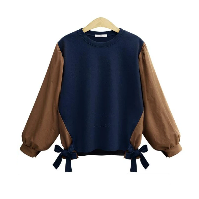 Большой размер осенне-зимний модный женский свитер пэчворк с круглым вырезом с длинным рукавом пуловер с капюшоном Топ Плюс Размер