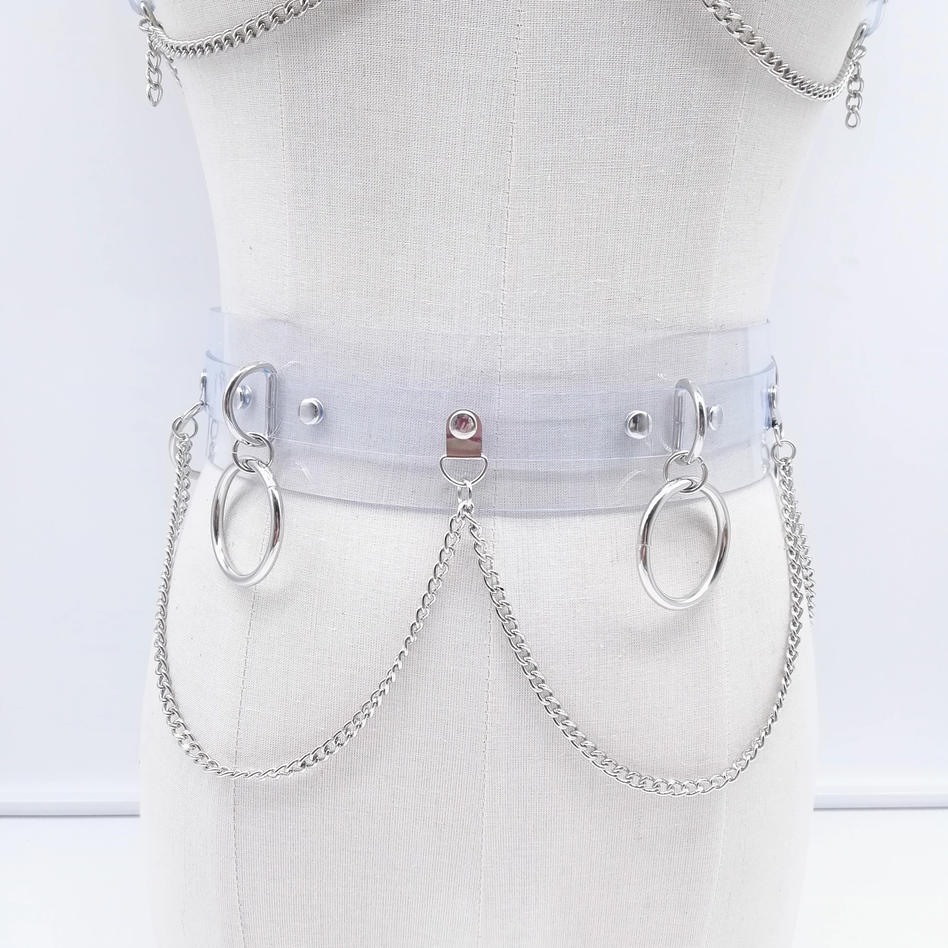 Женский прозрачный кожаный ремень с заклепками и цепочкой|belt sexy|body harnessharajuku bondage |