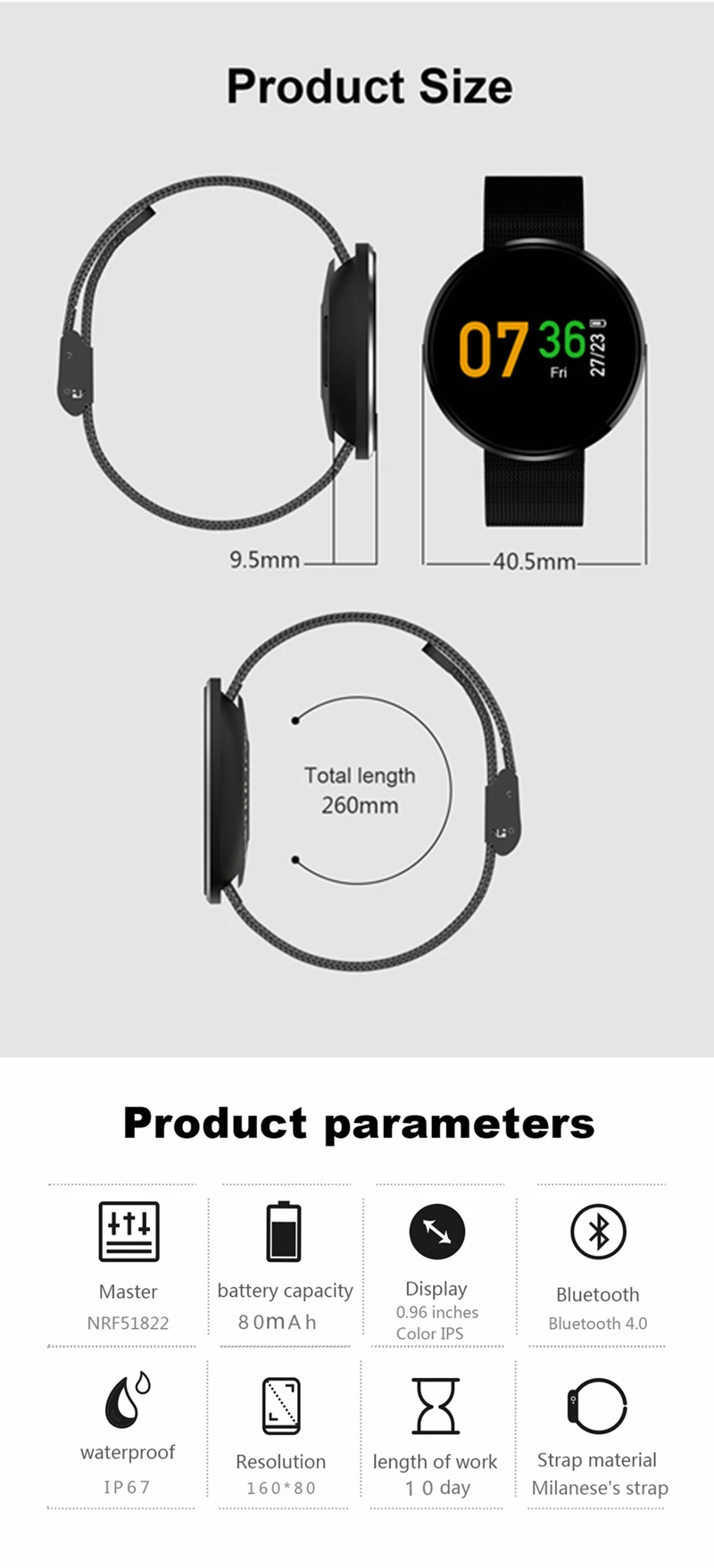 Bakeey CF006H 0.96 IPS Color Screen Blood Oxygen Pressure Heart Rate Monitor Pedometer Smart Watch