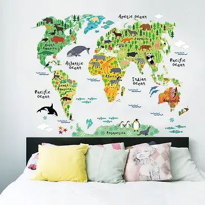 

Colorful World map kids room decor Wall sticker wall decals Nursery decor INAL