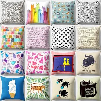 

Cat Pillow Case Geometric Pillow Cover Colorful Cushion Covers for Sofa Home Decoration Pillowcase