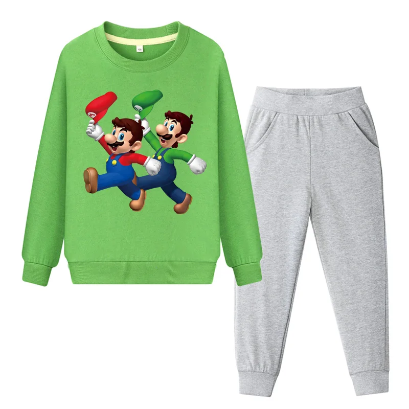 

Child Spring Autumn Sports Tracksuits Boys Girls Clothing Sets Kids Cartoon Mario Print Clothes Set 100%Cotton Coat Suits ZC029