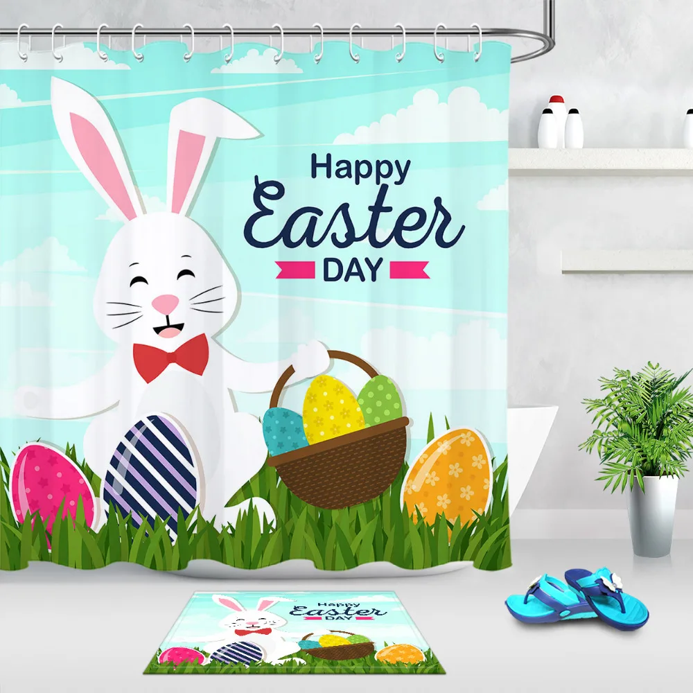 LB Happy Easter Day занавески для душа Ванная комната коврик набор трава милый кролик