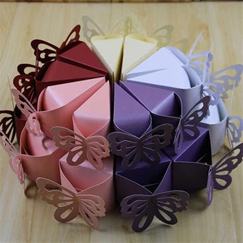 

100pcs/lot Triangular Butterfly Five Solid Colors Pearl Paper Cake Candy Box Large Small Guests Return Packaging Party Supplies