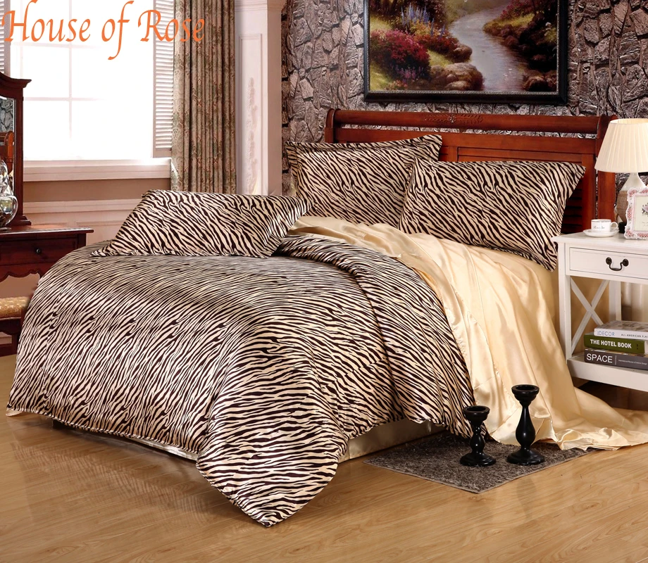 Gorgeous Black Gold Zebra Stripe Silk Bedding Set4pc 30 Mulberry