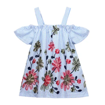 

2019 ARLONEET New summer Dress Mesh Girls Toddler Kids Baby Girls Clothes Floral Embroidery Stripe Party Princess Dresses Z0205