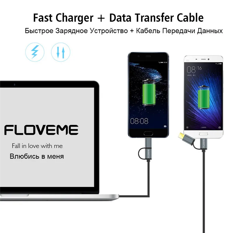 FLOVEME 10 шт./лот, 2 в 1 QC 3,0 type-C Micro USB кабель быстрое зарядное устройство USB-C пружинный кабель для samsung type C