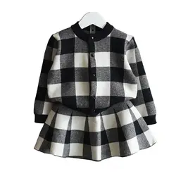 От 3 до 7 лет Одежда для маленьких девочек шерстяное пальто клетчатая юбка Комплекты одежды для девочек Осенняя детская одежда комплект