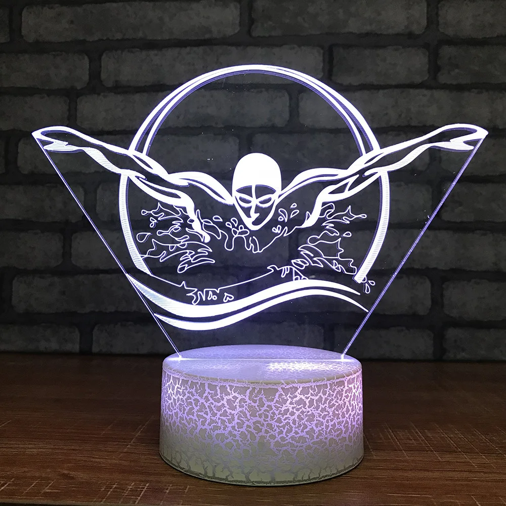 Спальня офисные 7 Красочные изменить 3D светодио дный LED одежда заплыва ночник Usb стол настольные лампы украшения дома детей осветительное оборудование подарки